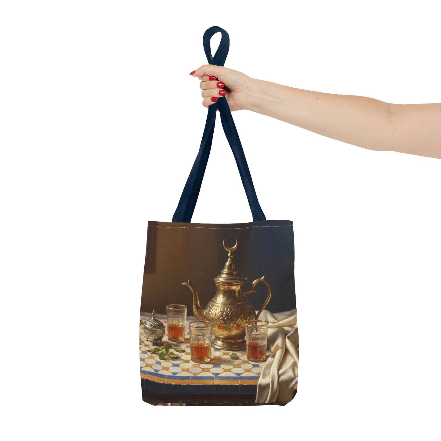 Moroccan Tea Set Tote Bag — Brass Teapot & Glasses AOP Tote