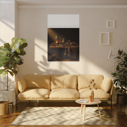 Oriental Still Life Canvas — Vintage Brass Teapot & Lantern Wall Art