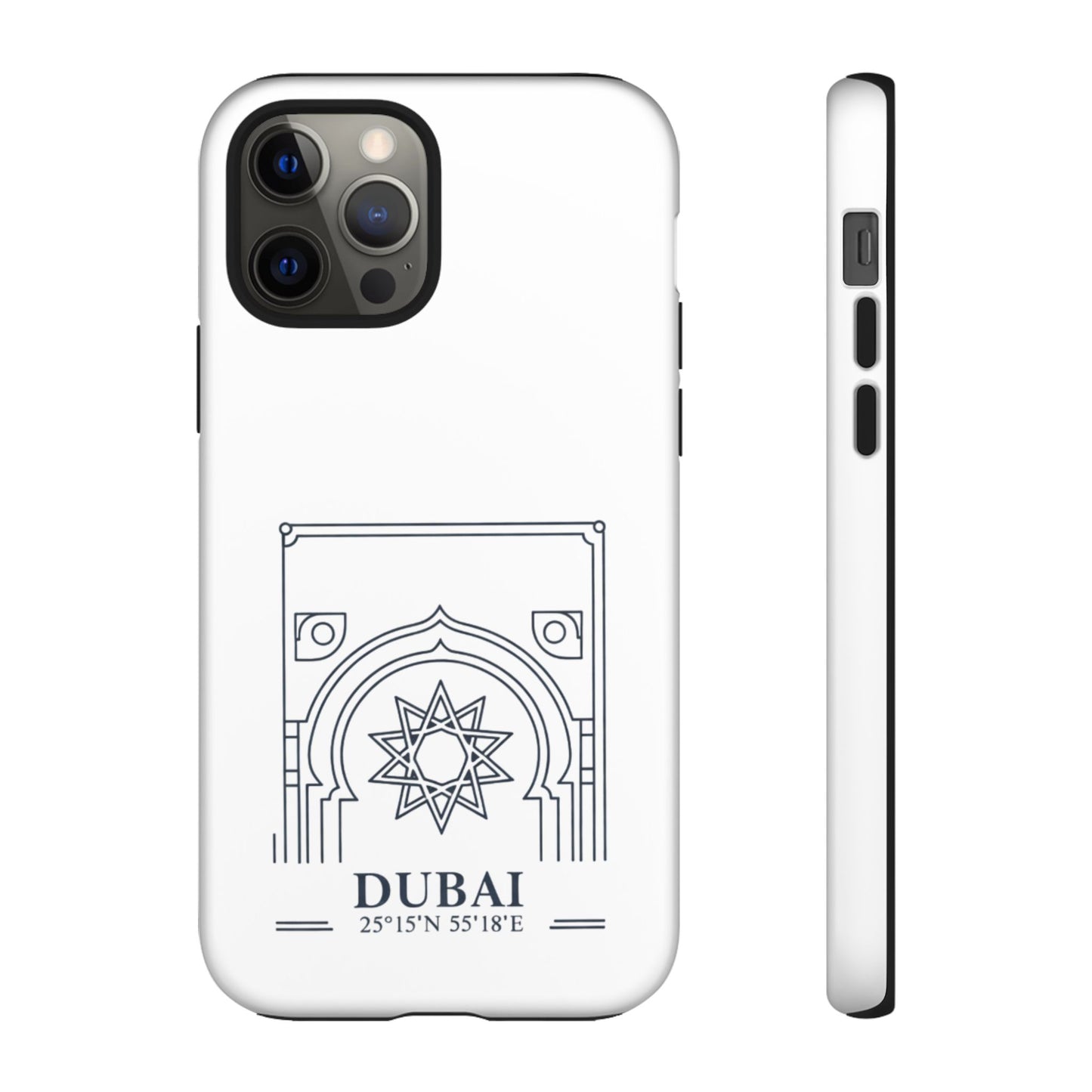 Dubai Architectural Phone Case — Minimal Souvenir Travel Design with Coordinates
