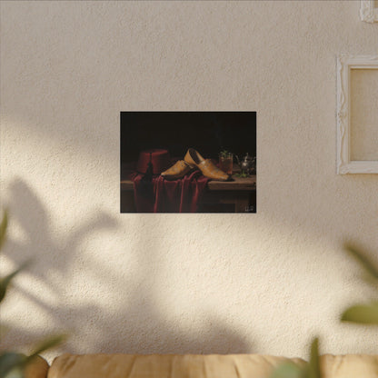 Nature morte sur toile — Chaussures en cuir et fez, décoration murale