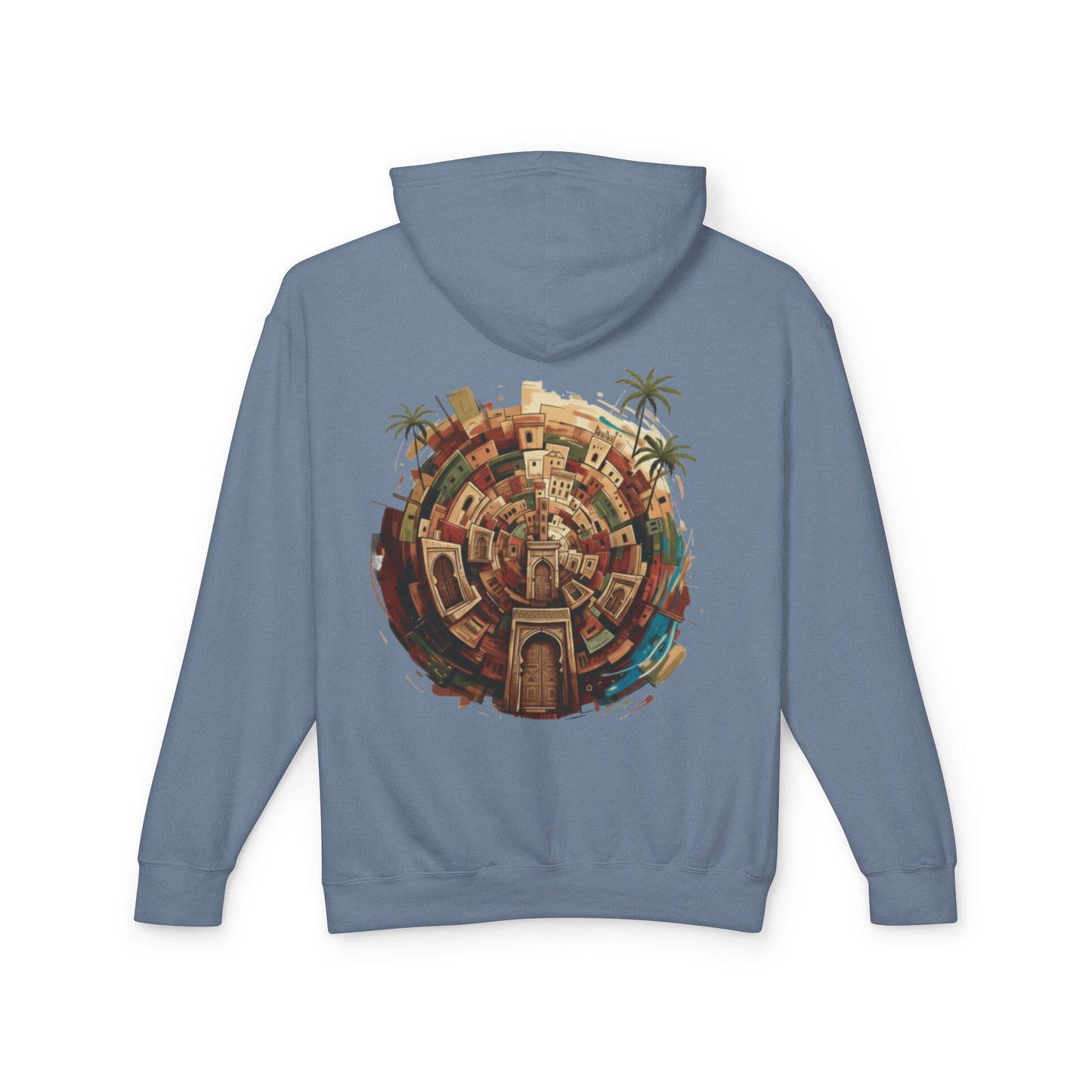 Lightweight Hoodie — Vintage Moroccan Medina Circle Back Print