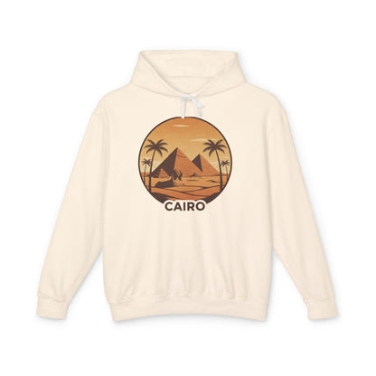 Cairo Sunset Hoodie — Vintage Pyramids Palm Tree Travel Sweatshirt