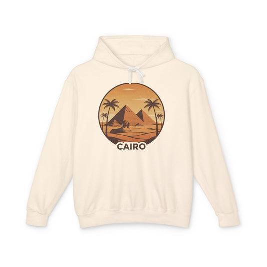 Cairo Sunset Hoodie — Vintage Pyramids Palm Tree Travel Sweatshirt