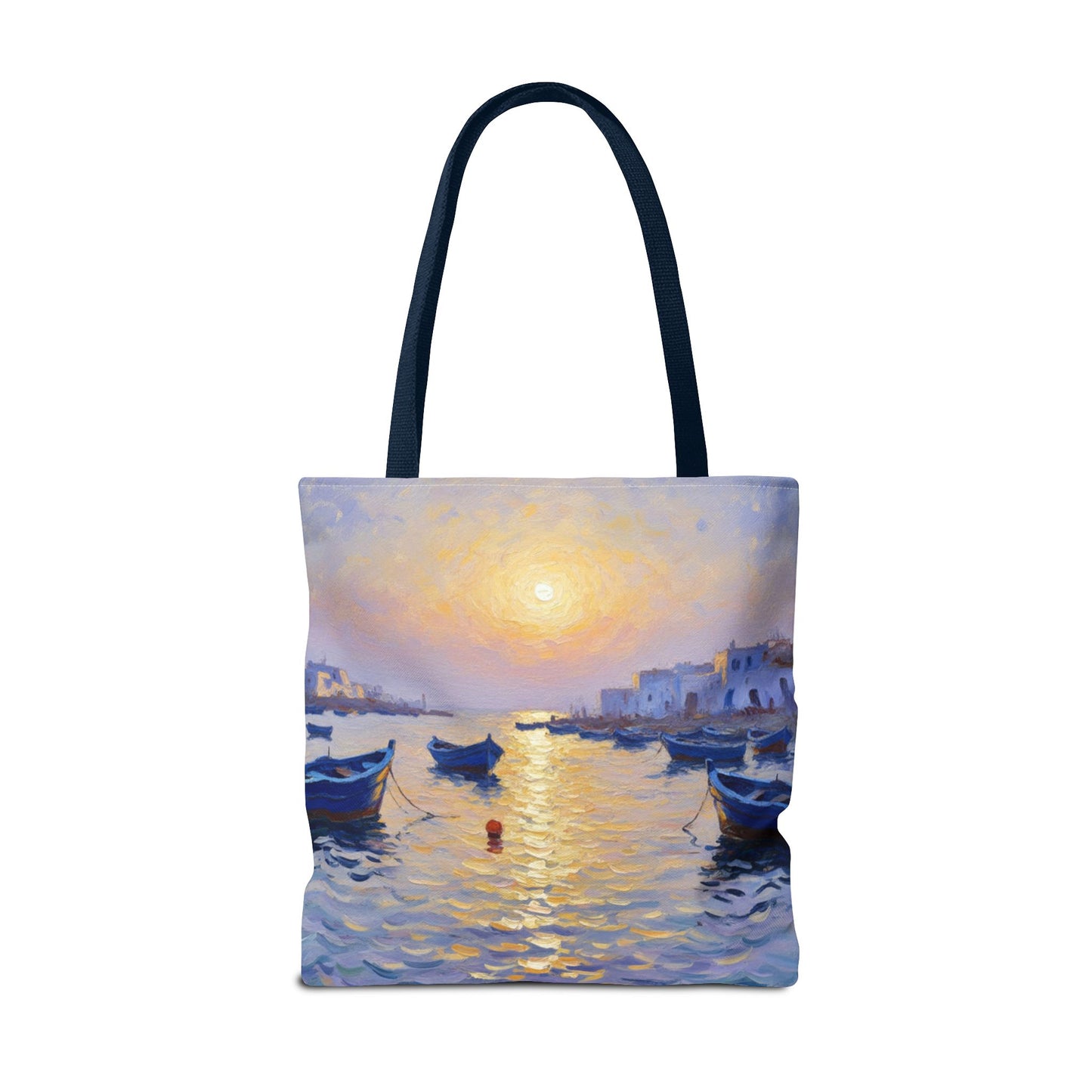 Sunset Harbor Tote Bag - Seaside Boats Art Print