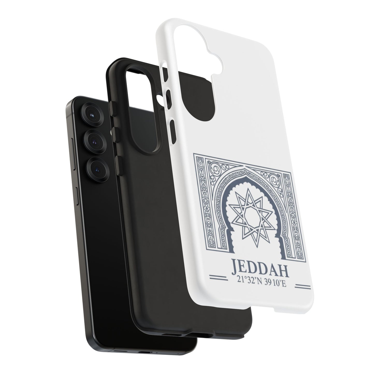 Jeddah Coordinates Phone Case — Arabic Arch Geometric Design