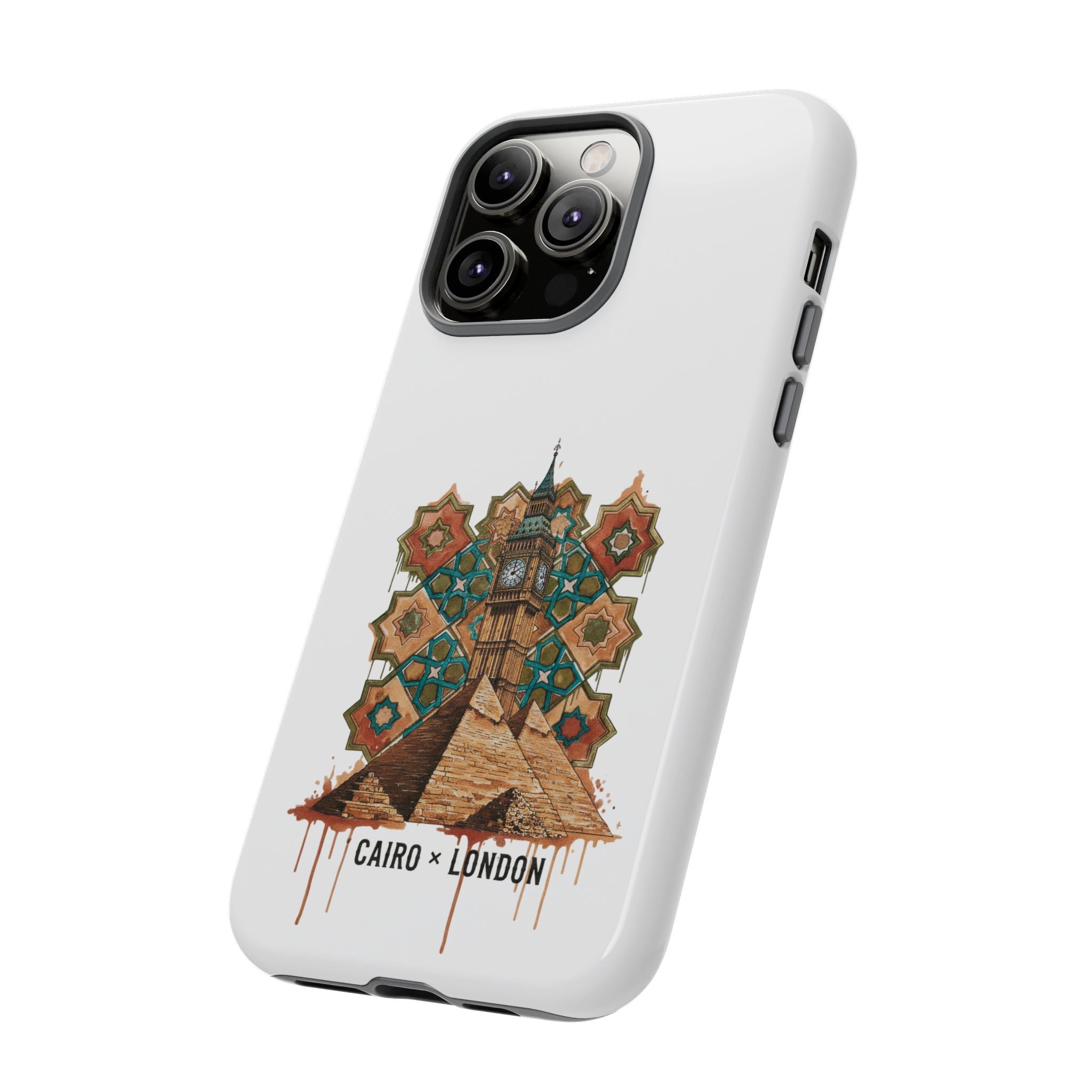 Cairo × London Phone Case — Vintage Mosaic Pyramids & Big Ben Travel Design
