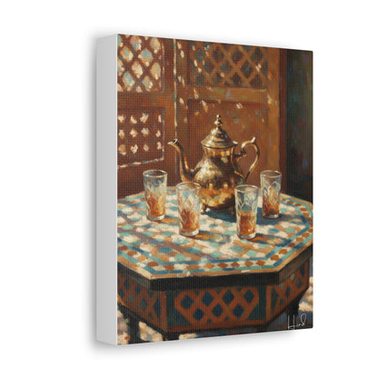 Tea Set Stretched Canvas — Moroccan Teapot & Glasses Wall Art