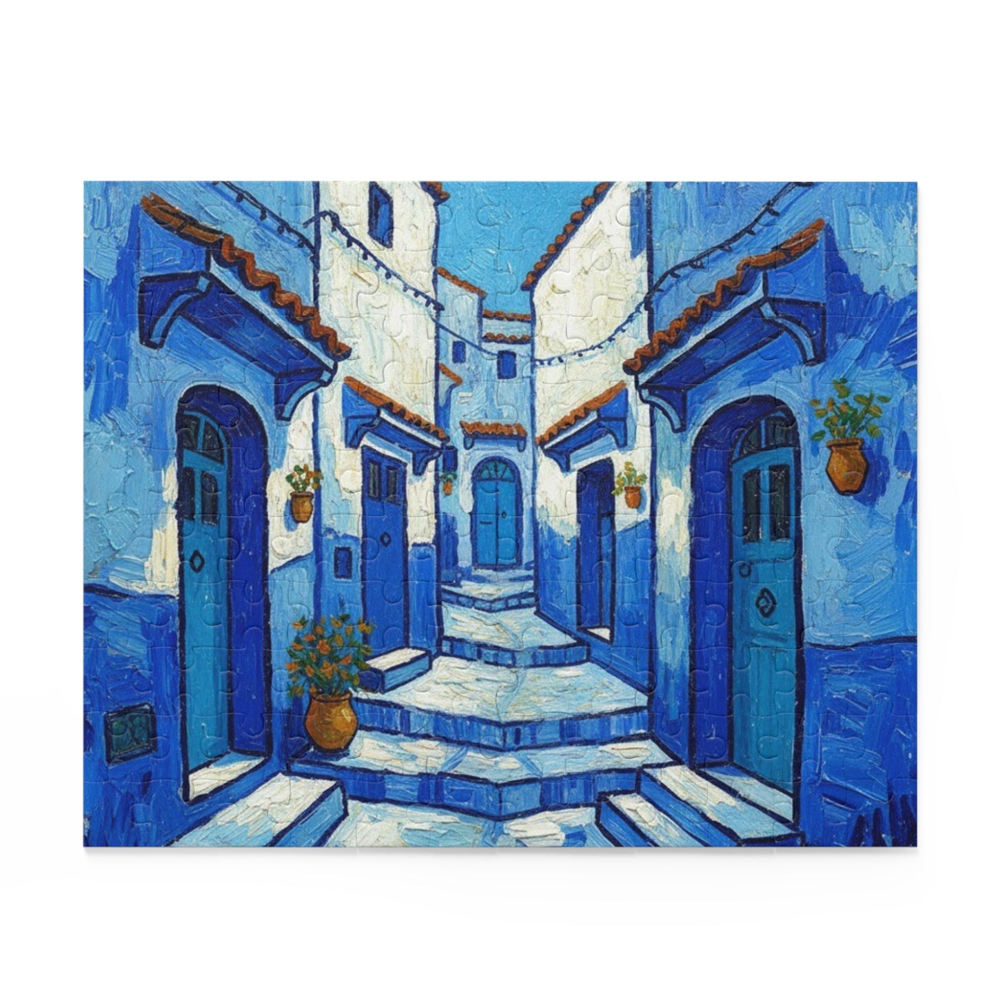 Blue Mediterranean Alley Puzzle — 120/252/500-Piece Jigsaw