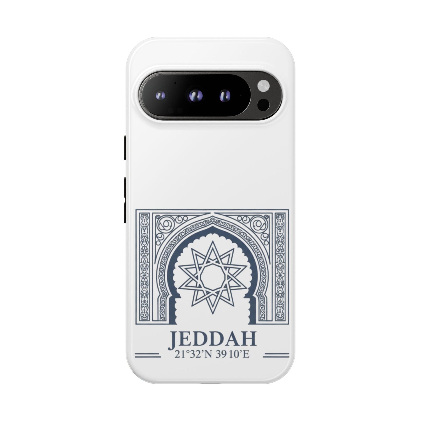 Jeddah Coordinates Phone Case — Arabic Arch Geometric Design