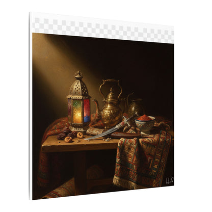 Oriental Still Life Canvas — Vintage Brass Teapot & Lantern Wall Art