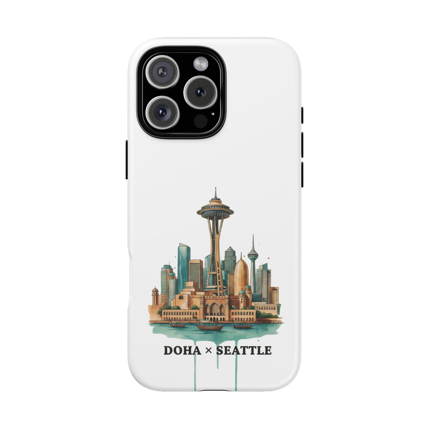 Coque de téléphone résistante Doha x Seattle Skyline — Protection pour téléphone inspirée de la ville