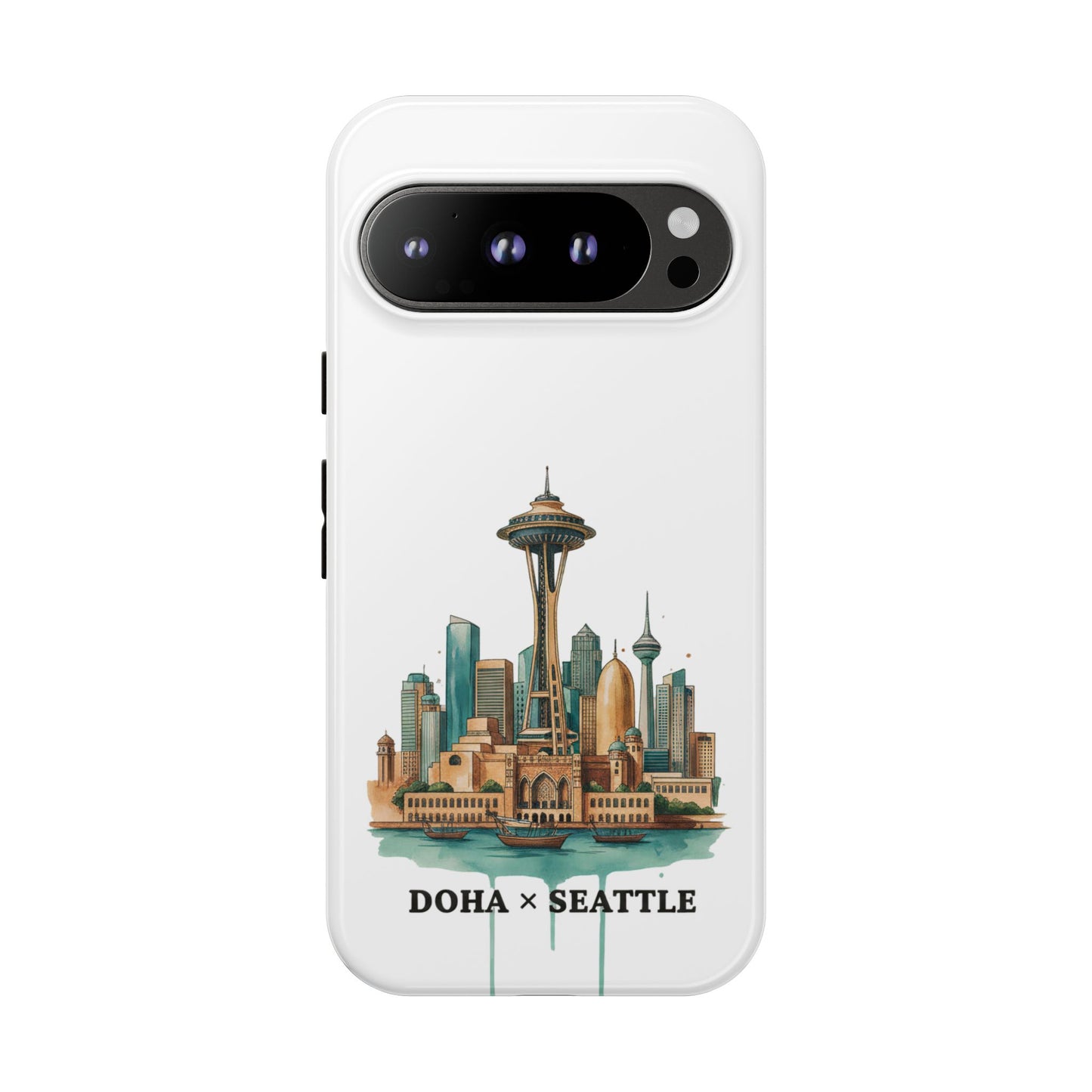 Coque de téléphone résistante Doha x Seattle Skyline — Protection pour téléphone inspirée de la ville