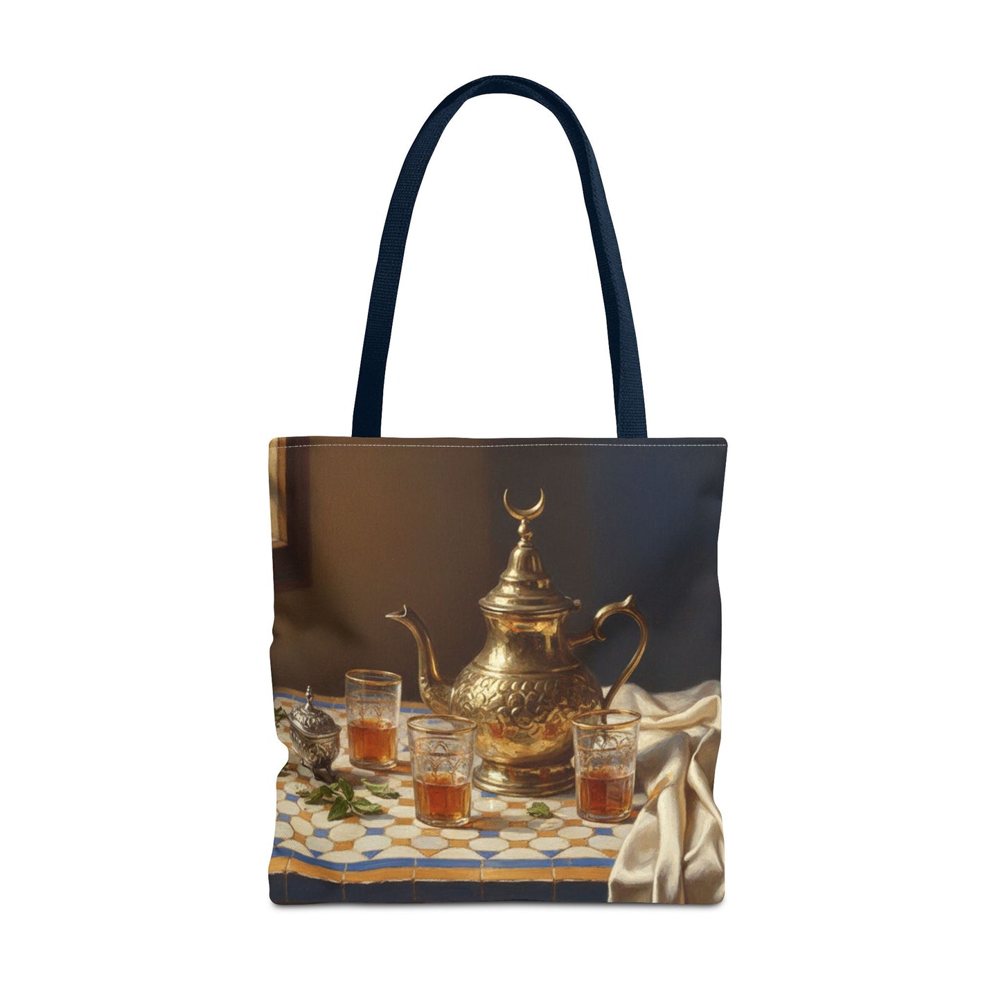 Moroccan Tea Set Tote Bag — Brass Teapot & Glasses AOP Tote