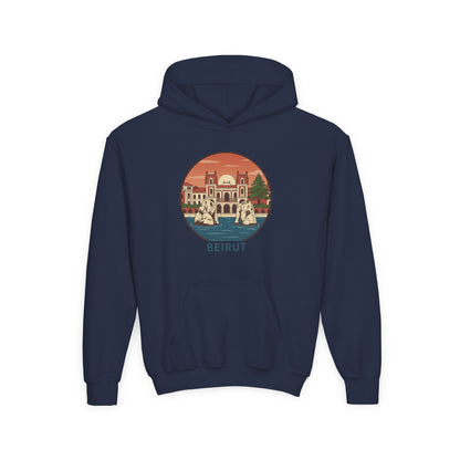 Beirut Skyline Youth Hoodie - Vintage City Illustration