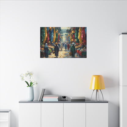 Middle Eastern Market Matte Canvas Wall Art — Colorful Bazaar Street Scene