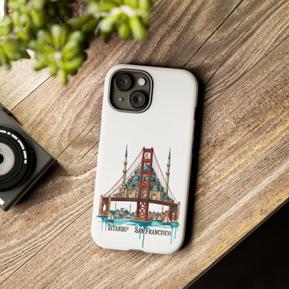 City Bridge Phone Case — Istanbul × San Francisco Illustrated Travel Design
