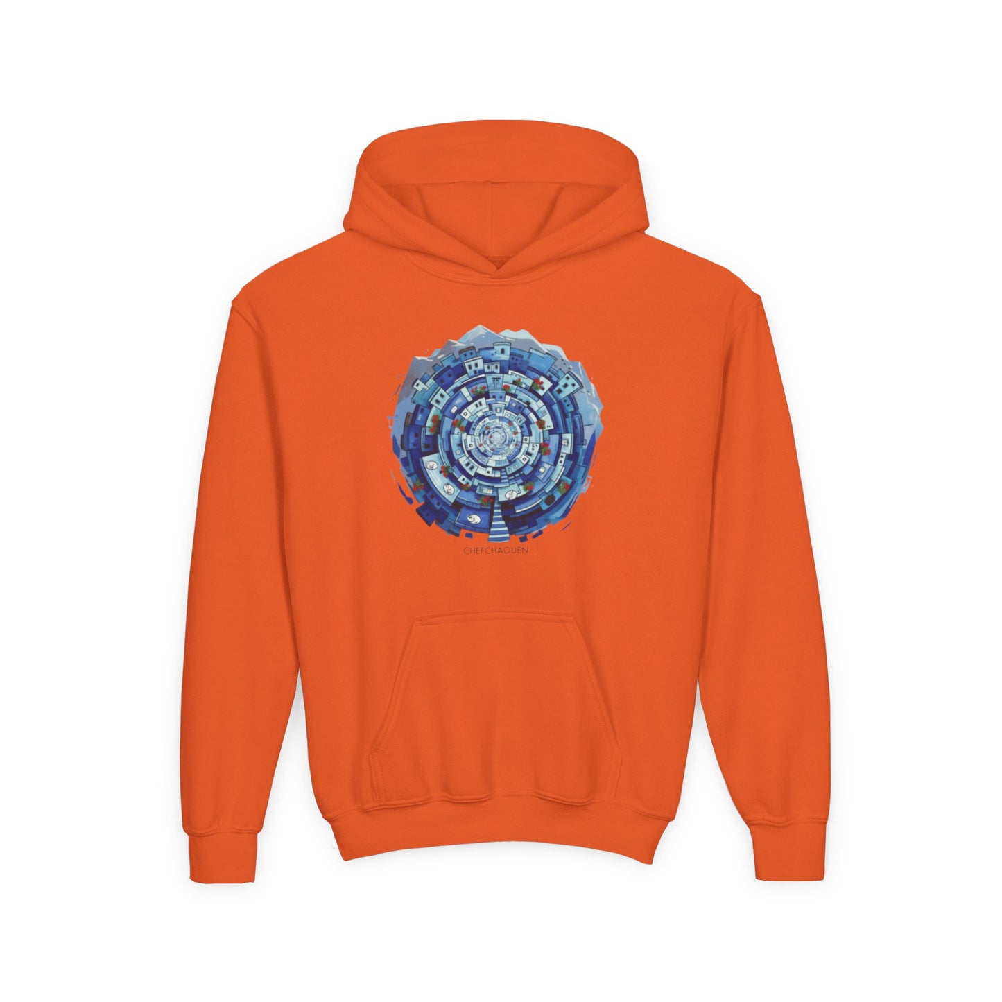 Youth Hoodie — Blue Geometric Mandala Graphic