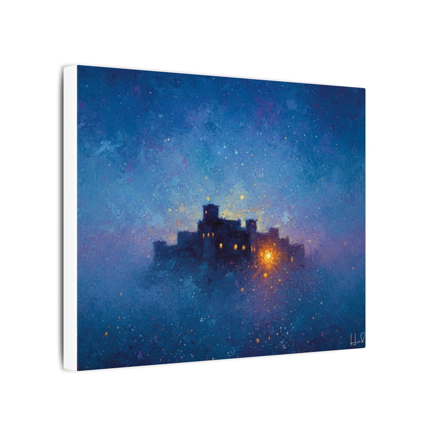 Tableau sur toile mate « Forteresse de la Nuit Étoilée » — Paysage mystique de château bleu