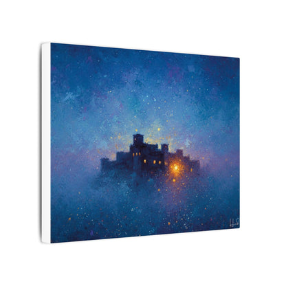 Tableau sur toile mate « Forteresse de la Nuit Étoilée » — Paysage mystique de château bleu