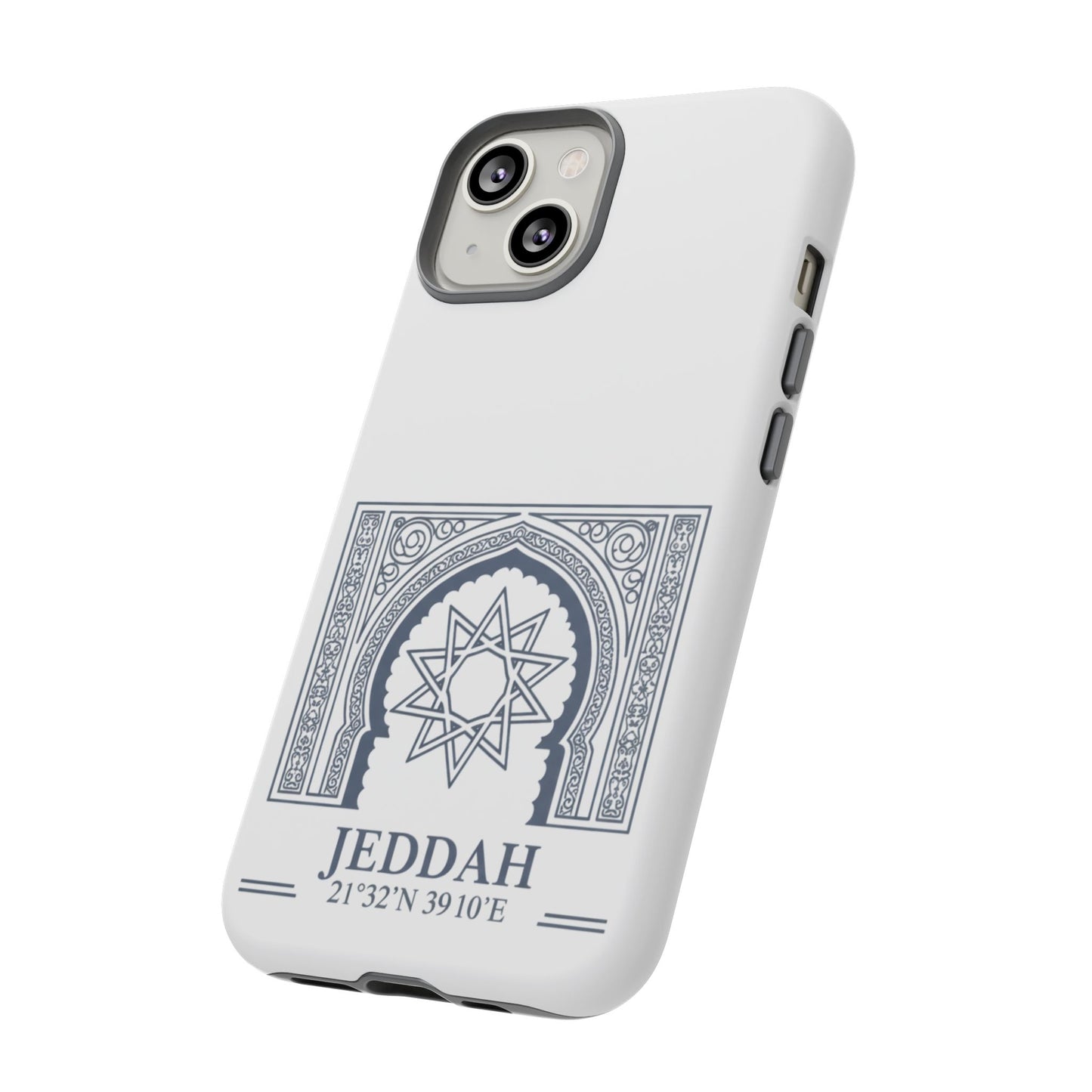 Jeddah Coordinates Phone Case — Arabic Arch Geometric Design