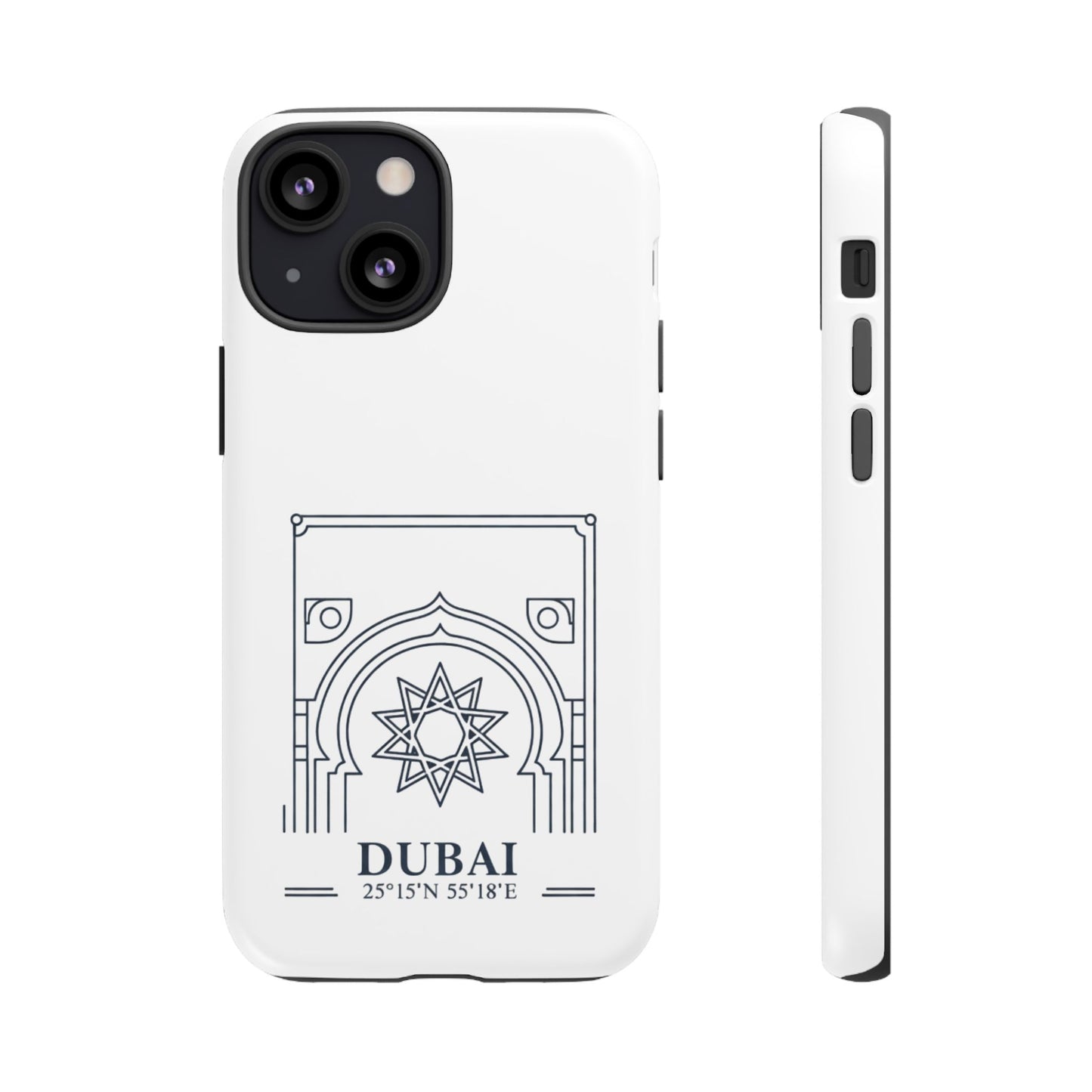 Dubai Architectural Phone Case — Minimal Souvenir Travel Design with Coordinates