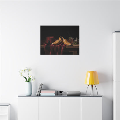 Nature morte sur toile — Chaussures en cuir et fez, décoration murale