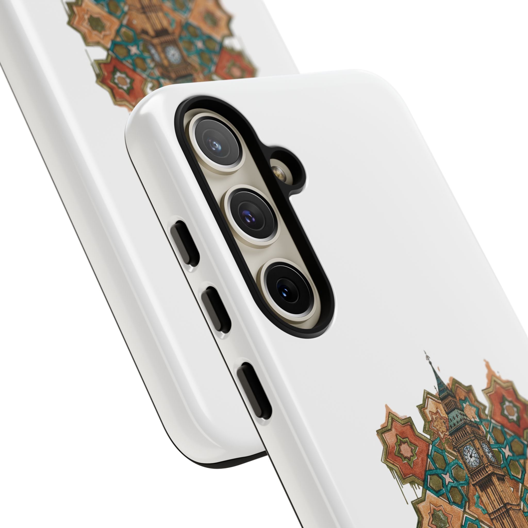 Cairo × London Phone Case — Vintage Mosaic Pyramids & Big Ben Travel Design