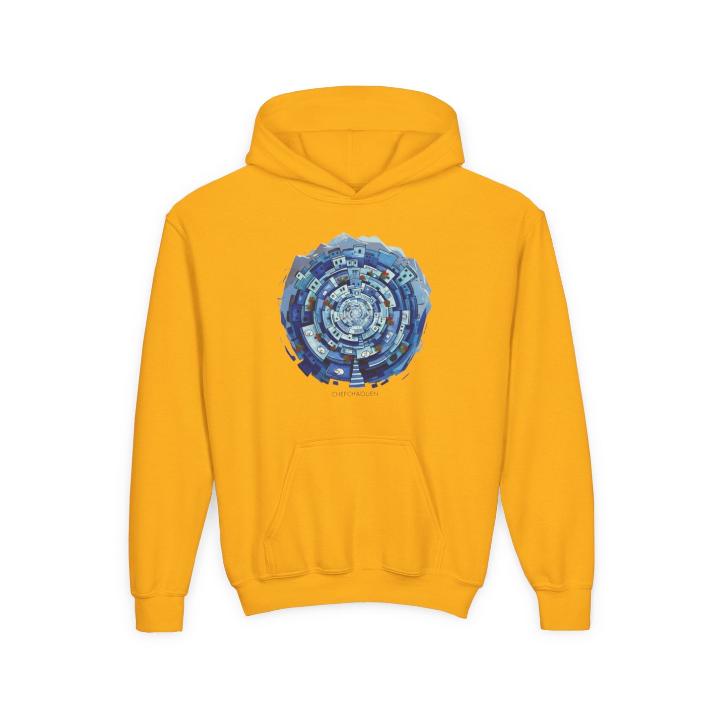 Youth Hoodie — Blue Geometric Mandala Graphic