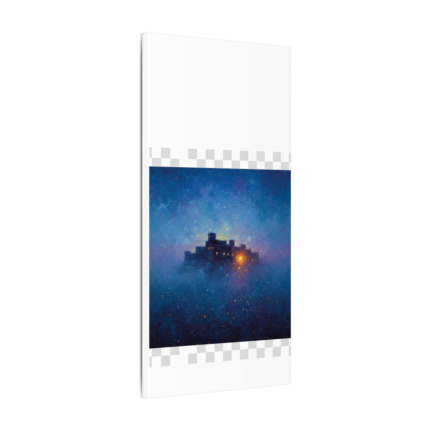 Tableau sur toile mate « Forteresse de la Nuit Étoilée » — Paysage mystique de château bleu