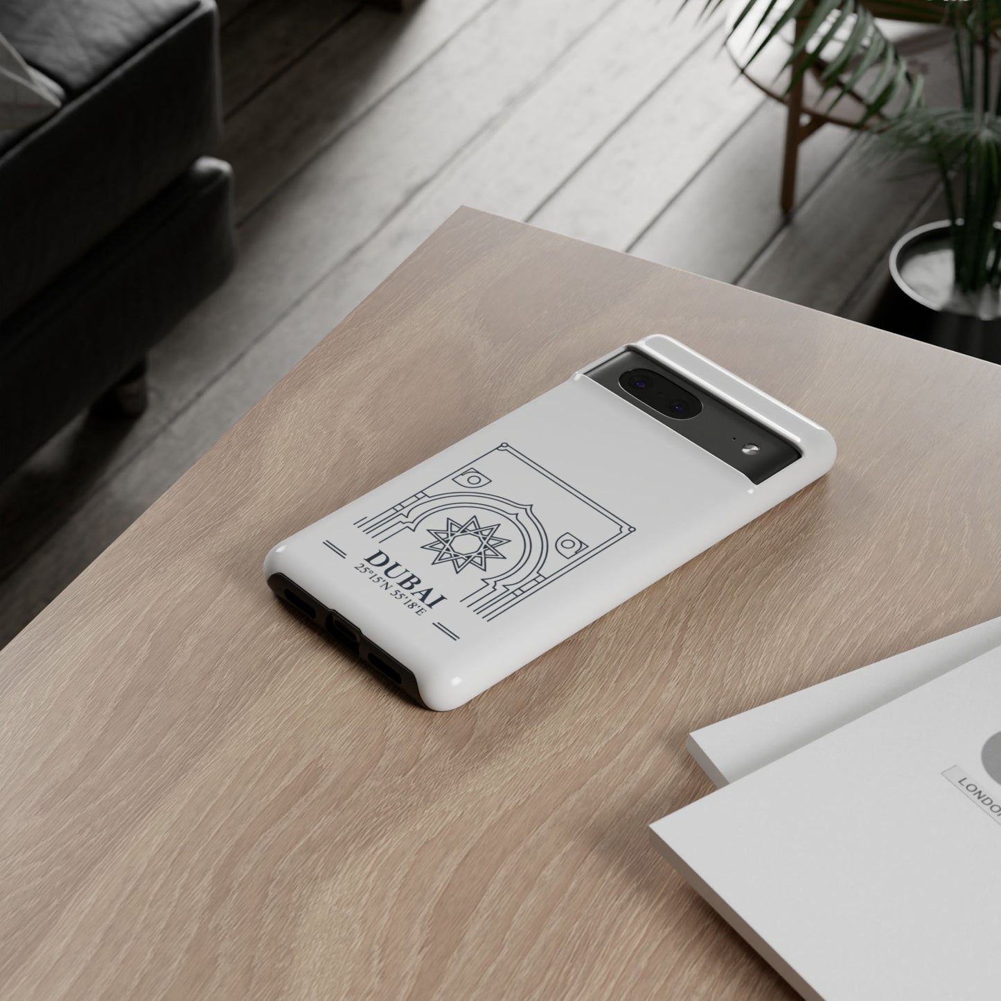 Dubai Architectural Phone Case — Minimal Souvenir Travel Design with Coordinates
