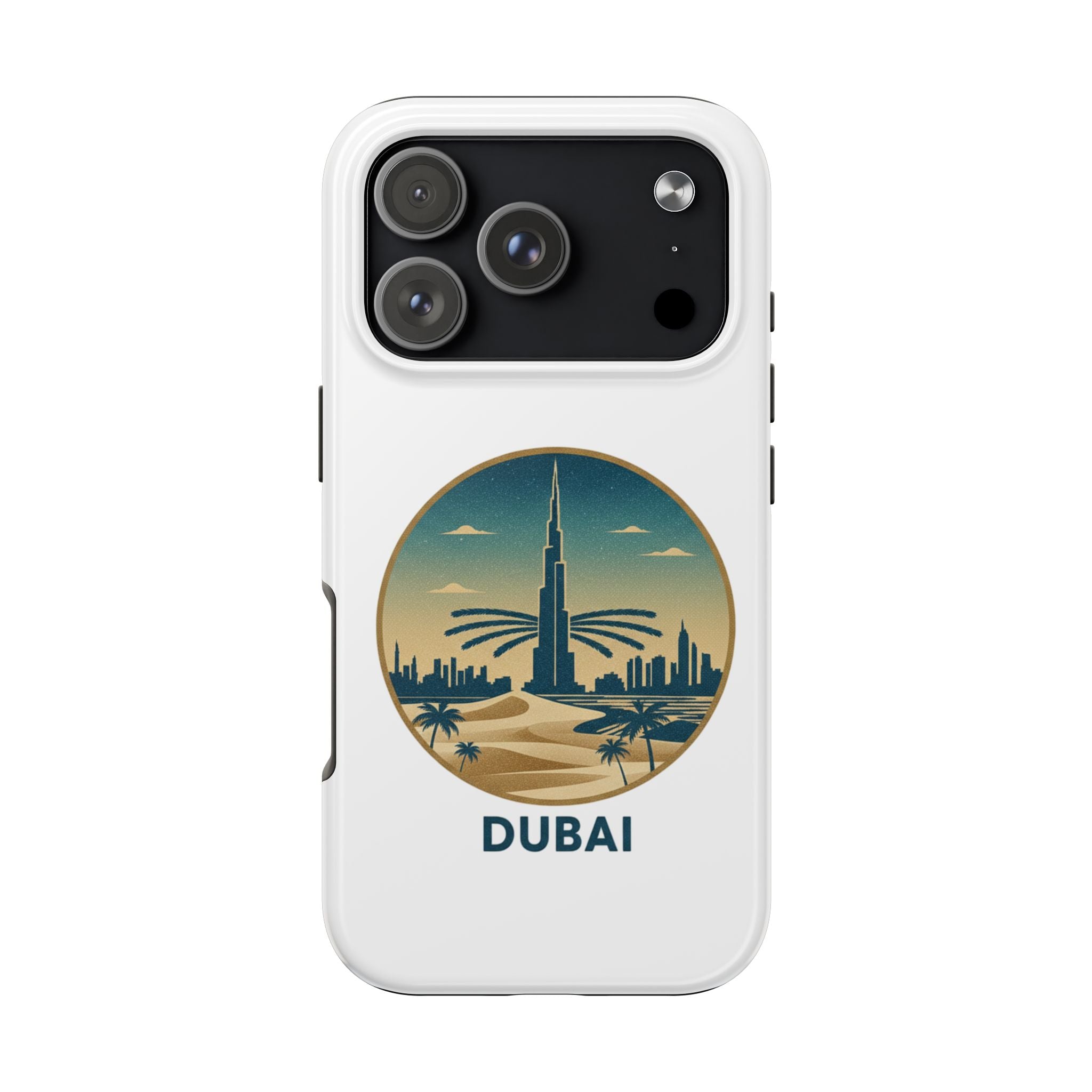 Dubai Skyline Tough Phone Case — Retro Desert Palm Travel Phone Cover