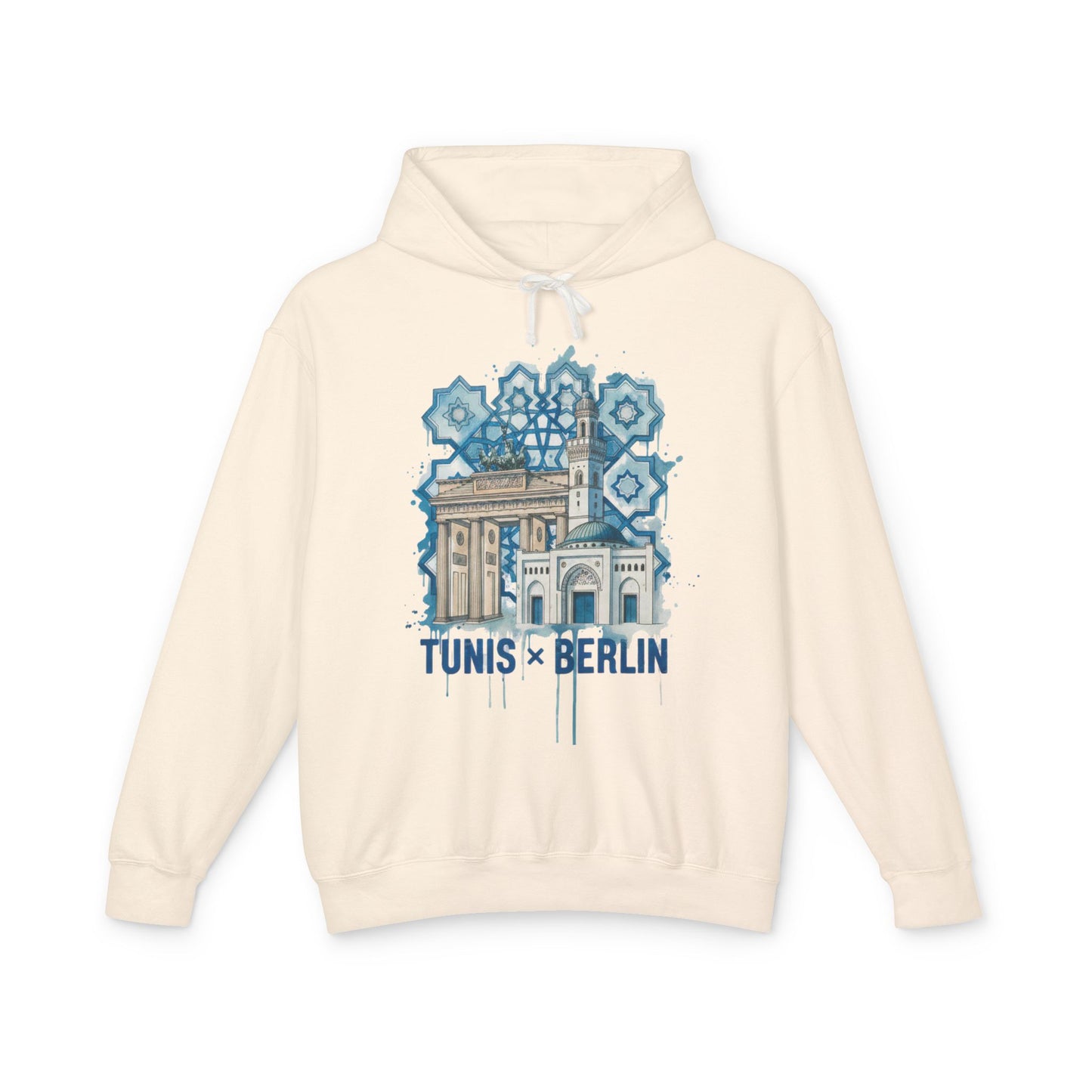 Tunis × Berlin Hoodie — Travel Mashup Graphic Hooded Sweatshirt