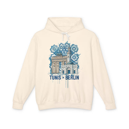 Tunis × Berlin Hoodie — Travel Mashup Graphic Hooded Sweatshirt