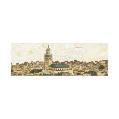Moroccan Cityscape Canvas Print — Starry Night-Inspired Mosque Wall Art