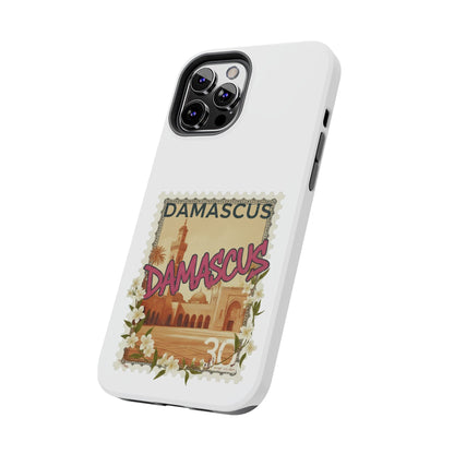 Étui de téléphone résistant à motif de timbres vintage Damas — Coque de téléphone rétro pour voyage