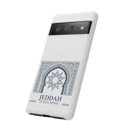 Jeddah Coordinates Phone Case — Arabic Arch Geometric Design