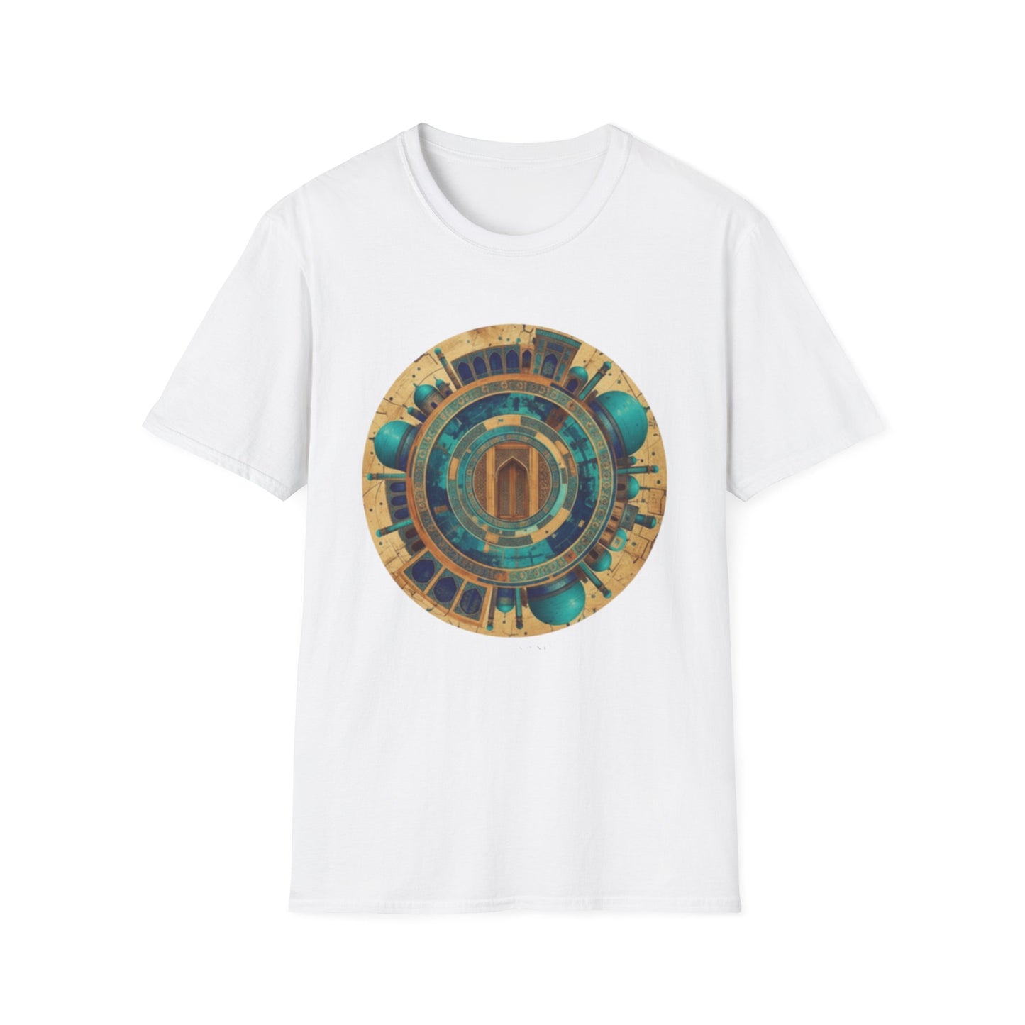 Sacred Geometry Mandala T-Shirt — Teal & Gold Spiritual Art Tee