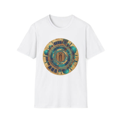 Sacred Geometry Mandala T-Shirt — Teal & Gold Spiritual Art Tee