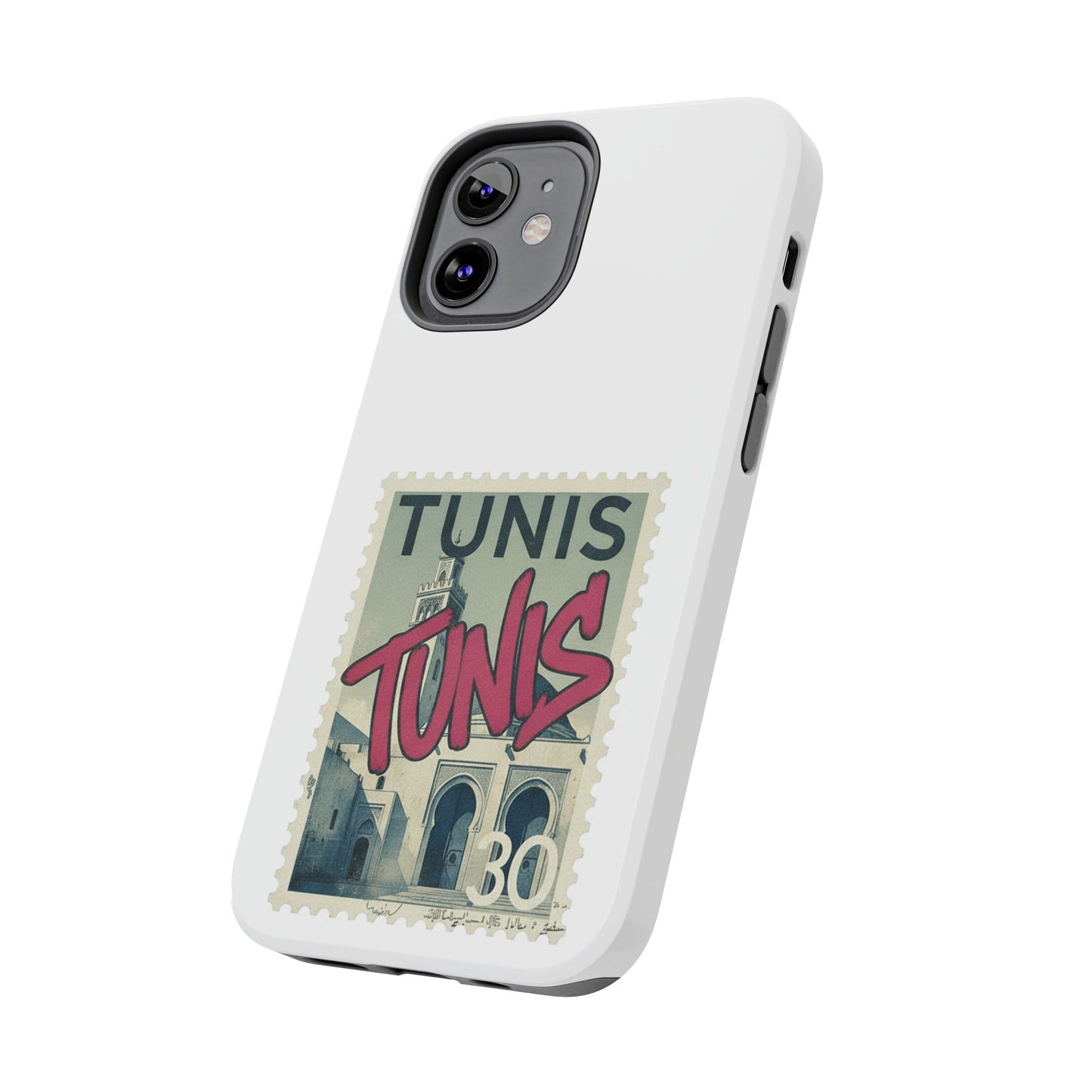 Coque de téléphone résistante à motif timbre vintage de Tunis — Étui de téléphone rétro pour voyage en Tunisie