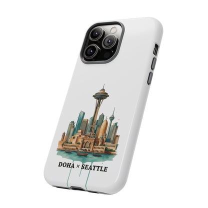 Coque de téléphone résistante Doha x Seattle Skyline — Protection pour téléphone inspirée de la ville
