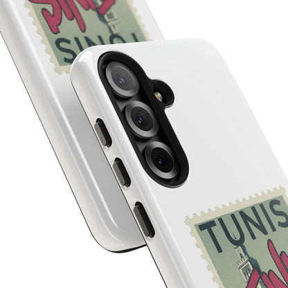 Coque de téléphone résistante à motif timbre vintage de Tunis — Étui de téléphone rétro pour voyage en Tunisie