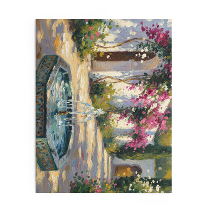 Mediterranean Courtyard Puzzle — Fountain & Bougainvillea 120/252/500-Piece Jigsaw