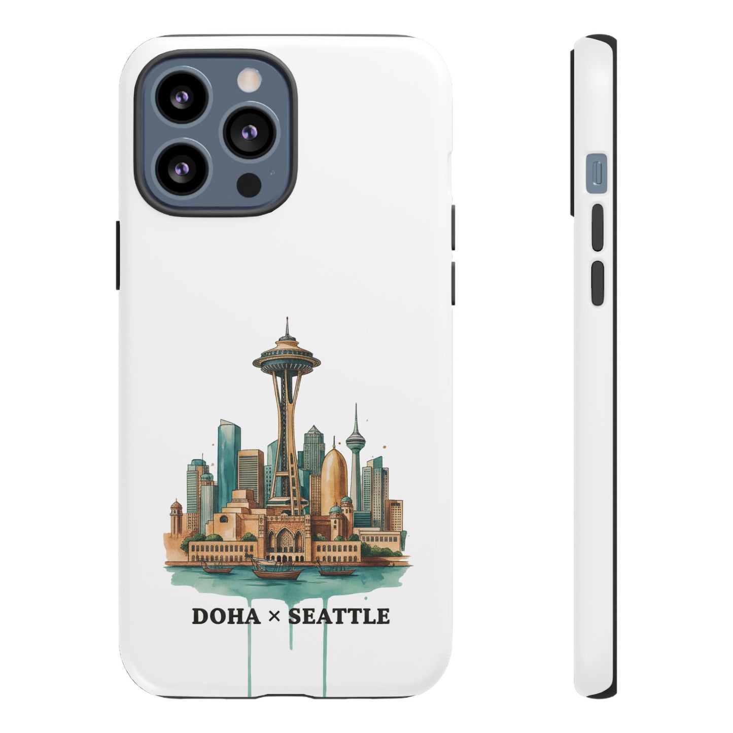Coque de téléphone résistante Doha x Seattle Skyline — Protection pour téléphone inspirée de la ville