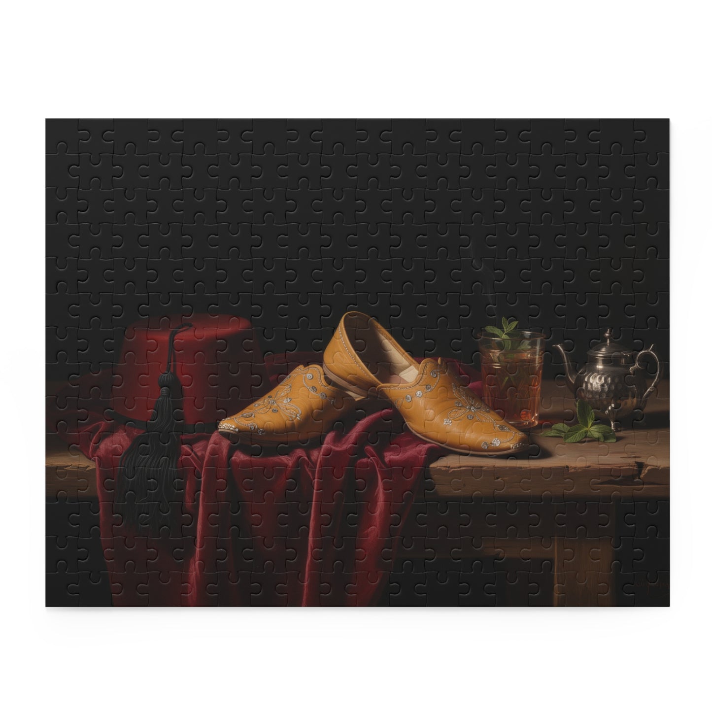 Still Life Puzzle — Vintage Yellow Shoes on Table (120/252/500-Piece)