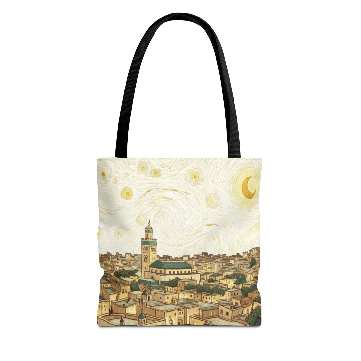 Starry Night Cityscape Tote Bag — Vintage Moroccan Skyline All-Over Print