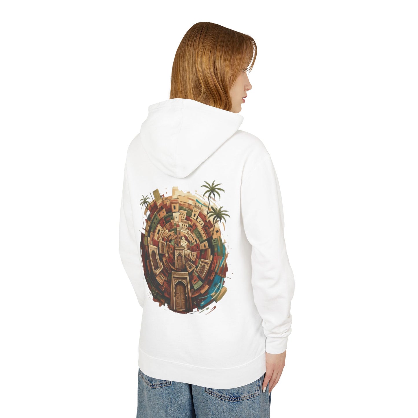 Lightweight Hoodie — Vintage Moroccan Medina Circle Back Print