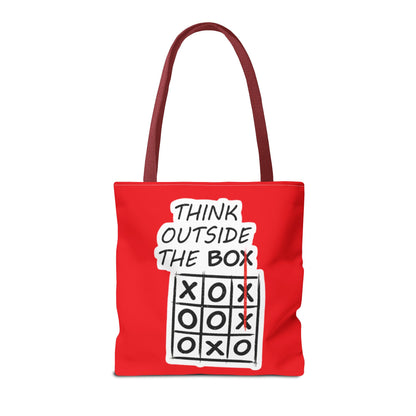 Think Outside the Box Tote Bag — Red Tic-Tac-Toe Motivational Canvas Tote