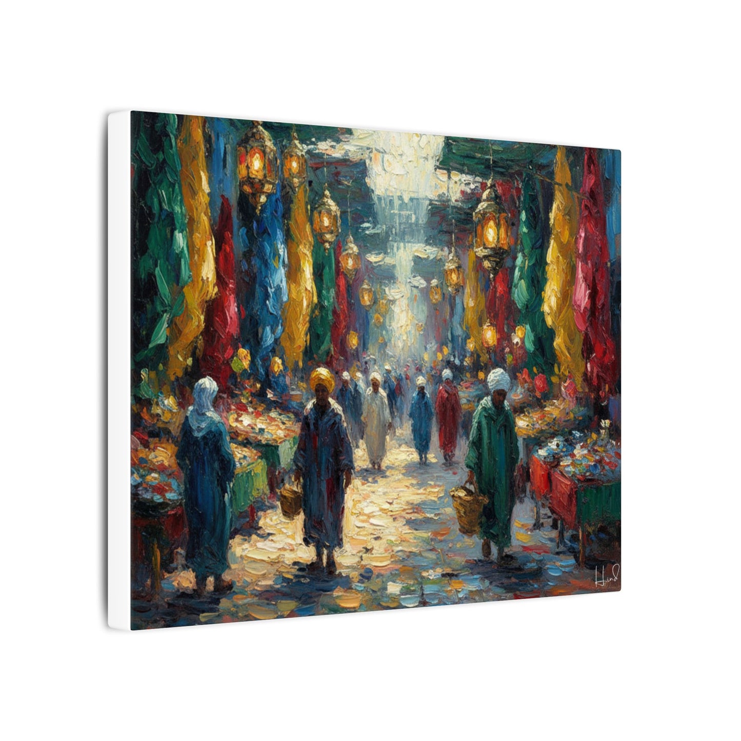 Middle Eastern Market Matte Canvas Wall Art — Colorful Bazaar Street Scene