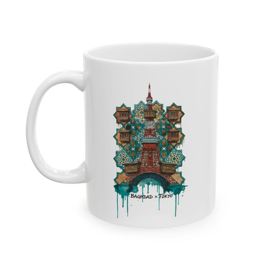 Tokyo Landmark Ceramic Mug — Illustrated Asakusa Pagoda & Senso-ji Design (11oz, 15oz)