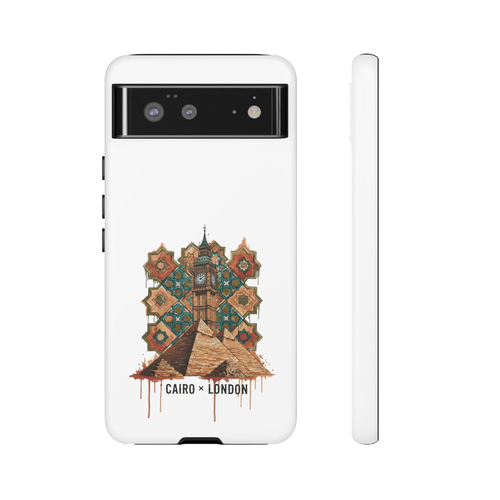 Cairo × London Phone Case — Vintage Mosaic Pyramids & Big Ben Travel Design